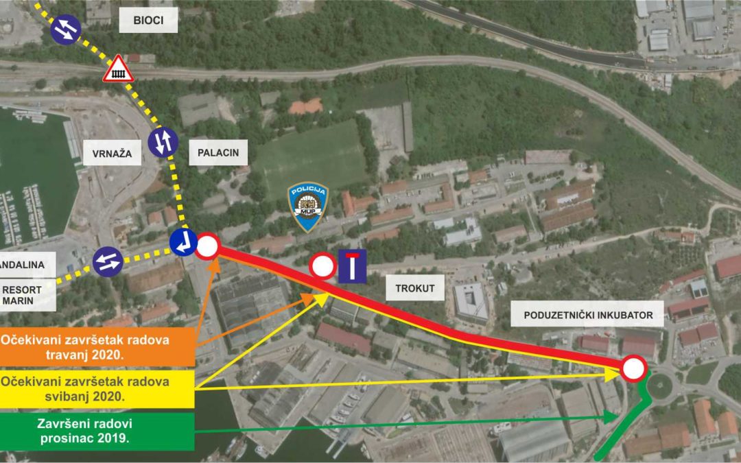 Radovi u ulici Velimira Škorpika se šire prema Mandalini. Zatvara se prolaz od PU do Remontnog brodogradilišta.  Odsad do Mandaline isključivo preko Bioca.